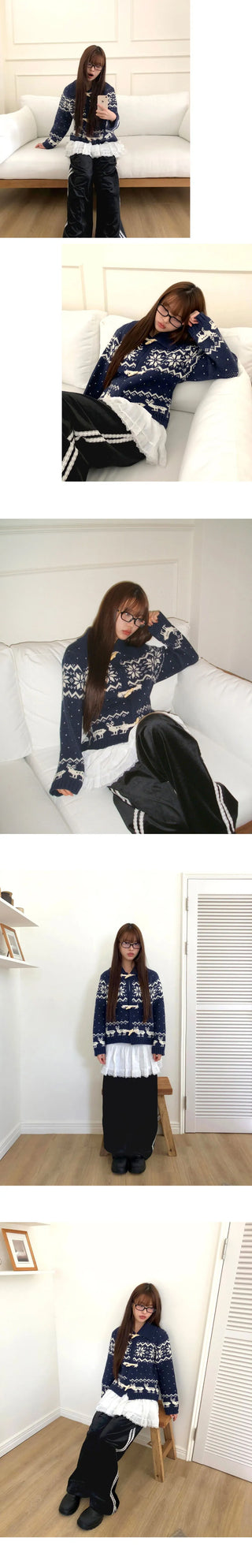 Murfu Nordic Kara Tteokbokki Loose-fit Long Sleeve Knitwear Cardigan