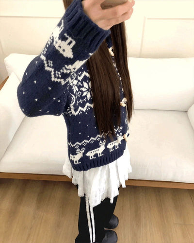 Murfu Nordic Kara Tteokbokki Loose-fit Long Sleeve Knitwear Cardigan
