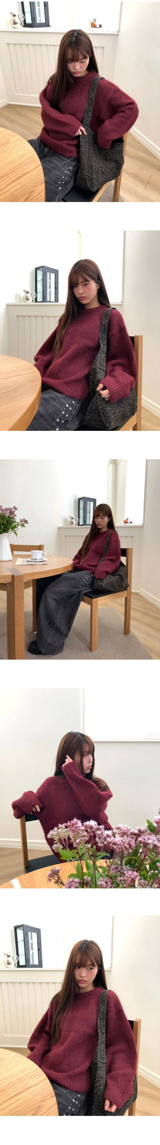 Lati Basic Wool Round Loose-fit Long Sleeve Knitwear
