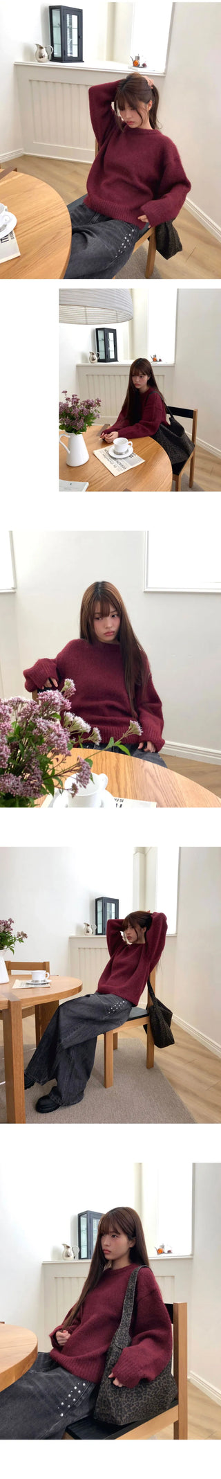 Lati Basic Wool Round Loose-fit Long Sleeve Knitwear