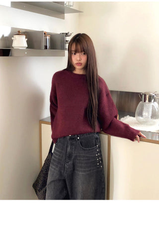 Lati Basic Wool Round Loose-fit Long Sleeve Knitwear