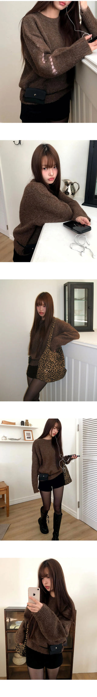 Lati Basic Wool Round Loose-fit Long Sleeve Knitwear