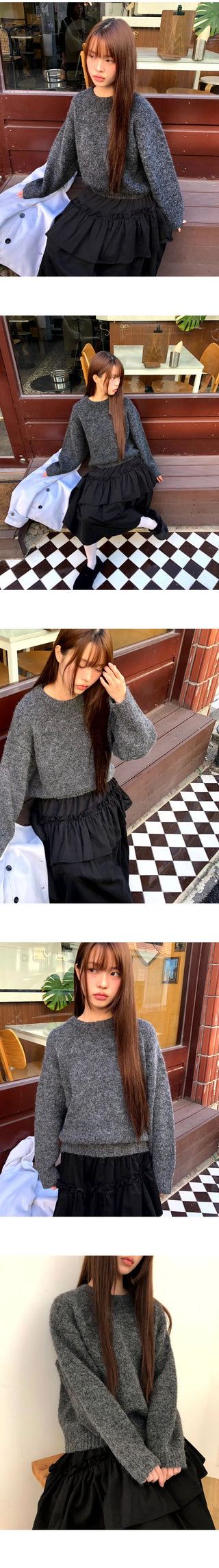 Lati Basic Wool Round Loose-fit Long Sleeve Knitwear