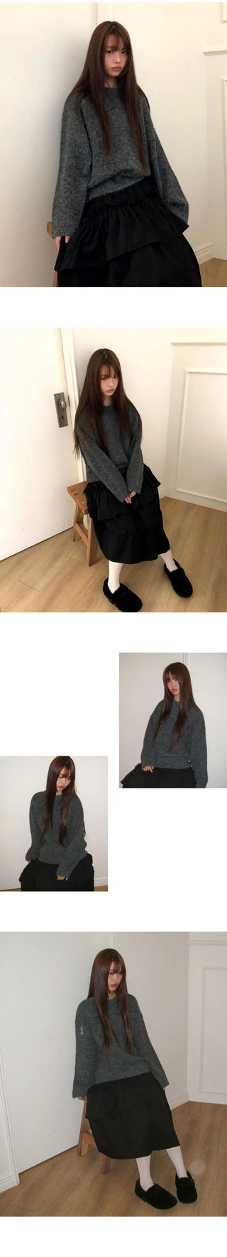 Lati Basic Wool Round Loose-fit Long Sleeve Knitwear
