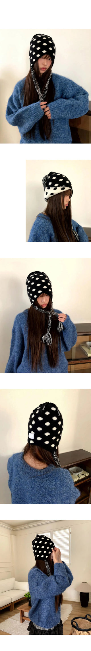 Knitwear Beanie Hat with Dot Earflap