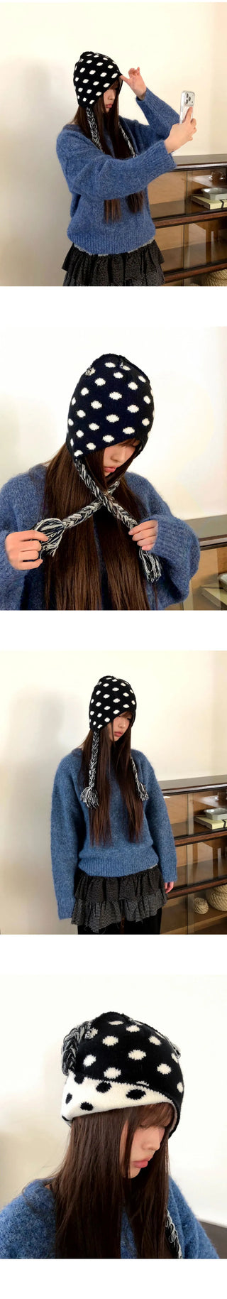 Knitwear Beanie Hat with Dot Earflap