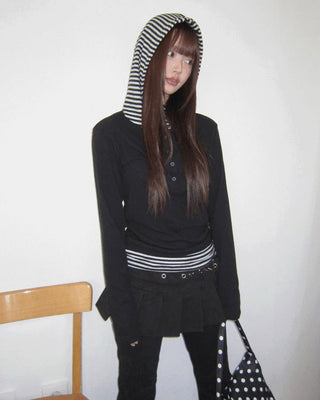 Gian high-neck two-tone fleece hooded sweatshirt