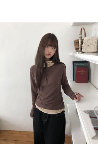 Gian high-neck two-tone fleece hooded sweatshirt