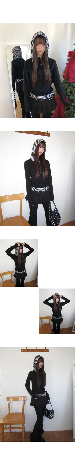 Gian high-neck two-tone fleece hooded sweatshirt