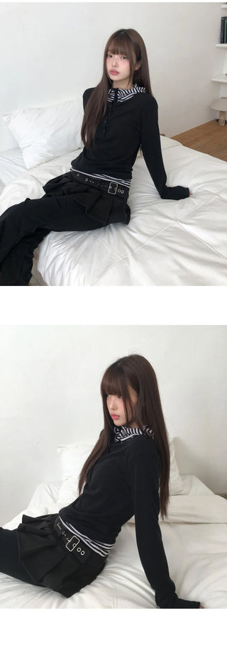 Gian high-neck two-tone fleece hooded sweatshirt