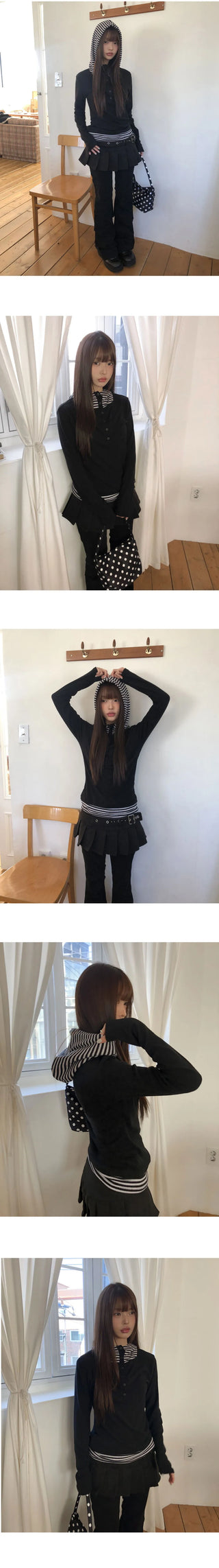 Gian high-neck two-tone fleece hooded sweatshirt