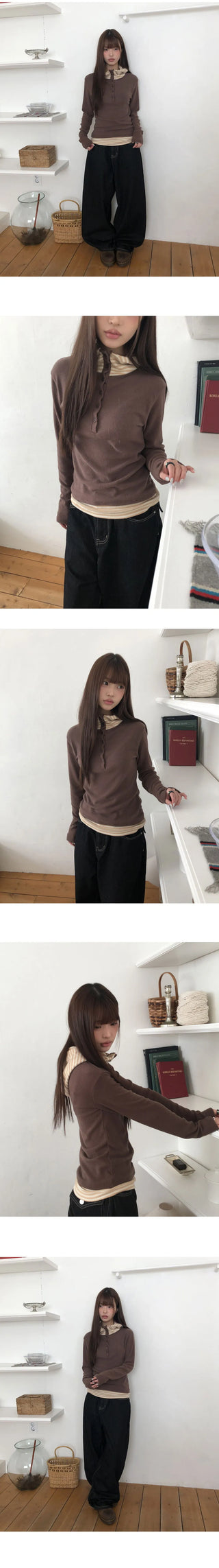 Gian high-neck two-tone fleece hooded sweatshirt