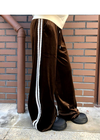 Mini Velvet Lace Banding Strap Wide-Fit Training Long Pants