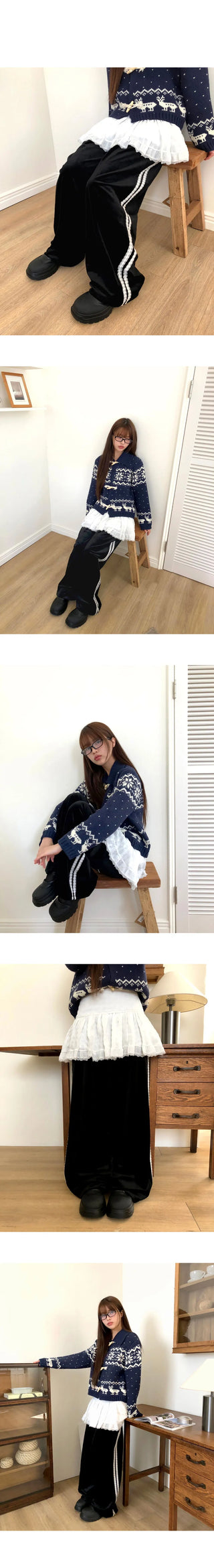 Mini Velvet Lace Banding Strap Wide-Fit Training Long Pants