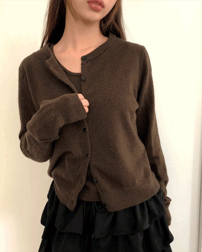Cavill Round Button Long Sleeve Knitwear Sleeveless Cardigan Set