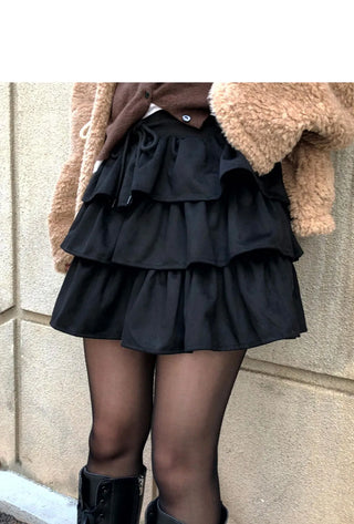 Ronya suede banded strap cancan mini skirt