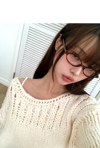 Lenu Punching Round Loose-fit Long Sleeve Long Knitwear