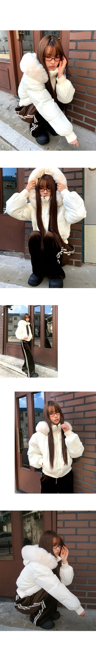 Search Fur Hooded Shibori Short Padded Jacket