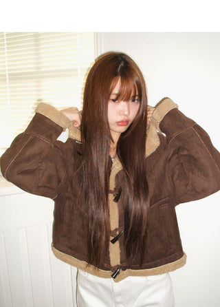 Dune Suede Hooded Tteokbokki Shearling Fur Shearling Jacket