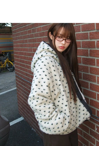 Bordeaux Dot Hooded Fleece Poggle Overfit Jacket