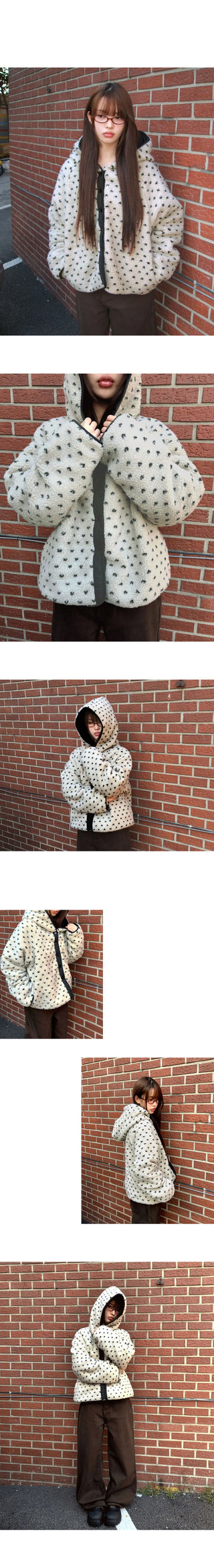 Bordeaux Dot Hooded Fleece Poggle Overfit Jacket