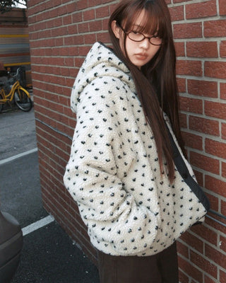 Bordeaux Dot Hooded Fleece Poggle Overfit Jacket