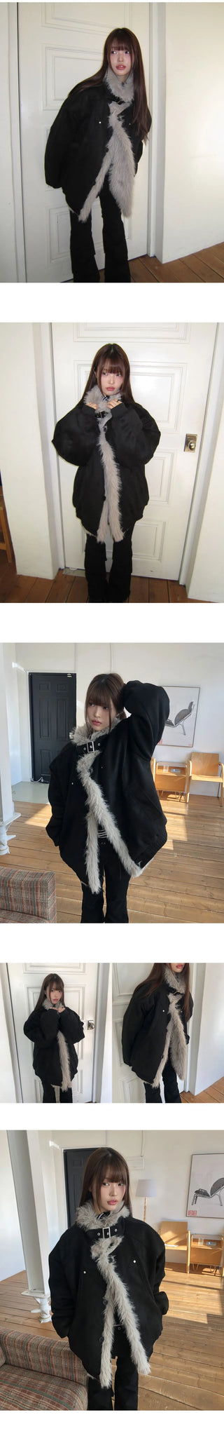 Den High Neck Quilted Fur Suede Shearling Jacket