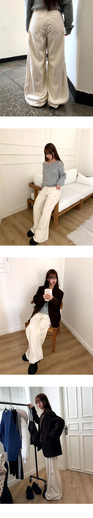 Bowling Corduroy Snap Bijou Wide-Fit Long Pants