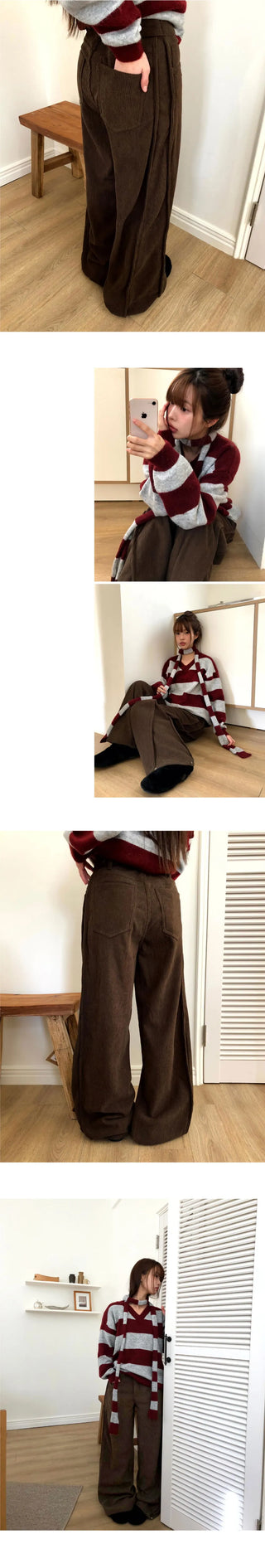 Bowling Corduroy Snap Bijou Wide-Fit Long Pants