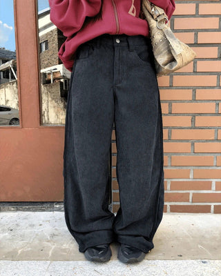 Bowling Corduroy Snap Bijou Wide-Fit Long Pants