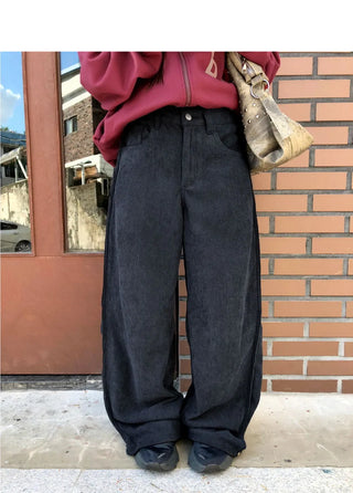 Bowling Corduroy Snap Bijou Wide-Fit Long Pants