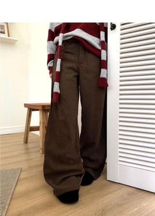 Bowling Corduroy Snap Bijou Wide-Fit Long Pants