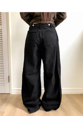 Bowling Corduroy Snap Bijou Wide-Fit Long Pants