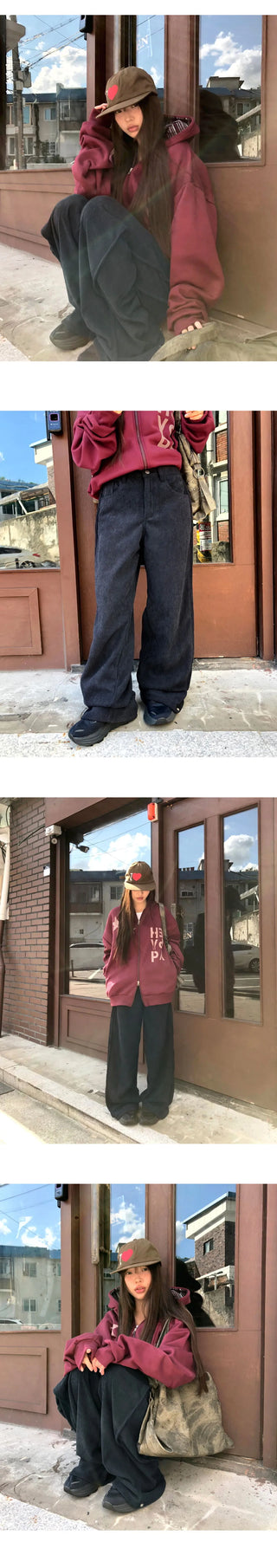 Bowling Corduroy Snap Bijou Wide-Fit Long Pants