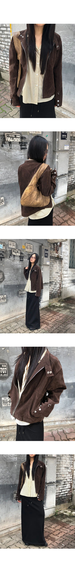 Artit Suede High Neck Studded Split Long Sleeve Jacket