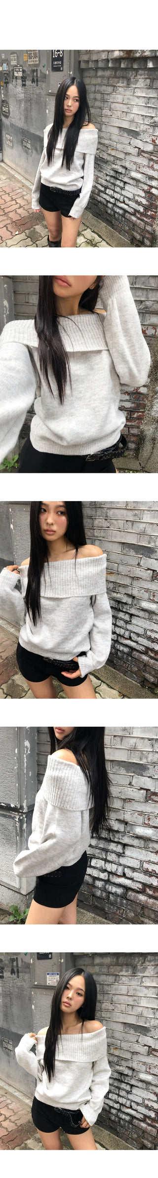 Off-shoulder Loose-fit long-sleeved knitwear