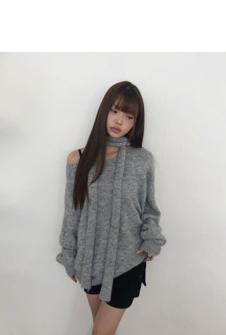 Dori Muffler Loose V-Neck Knitwear