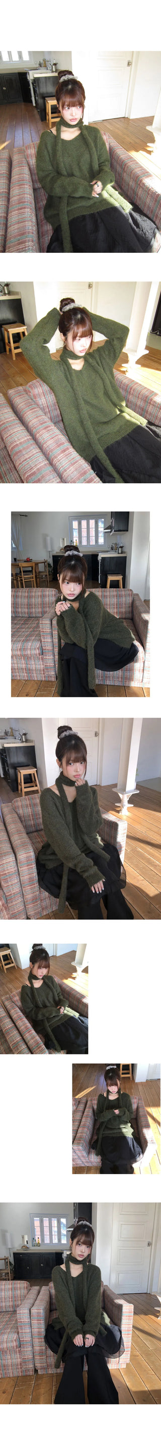 Dori Muffler Loose V-Neck Knitwear