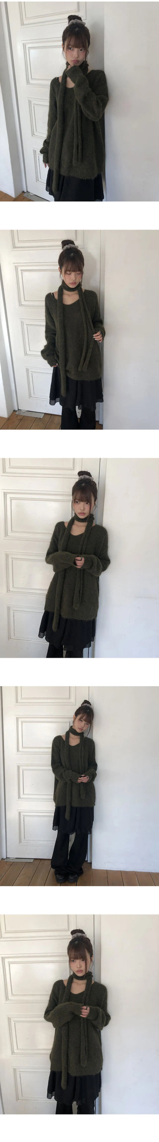 Dori Muffler Loose V-Neck Knitwear