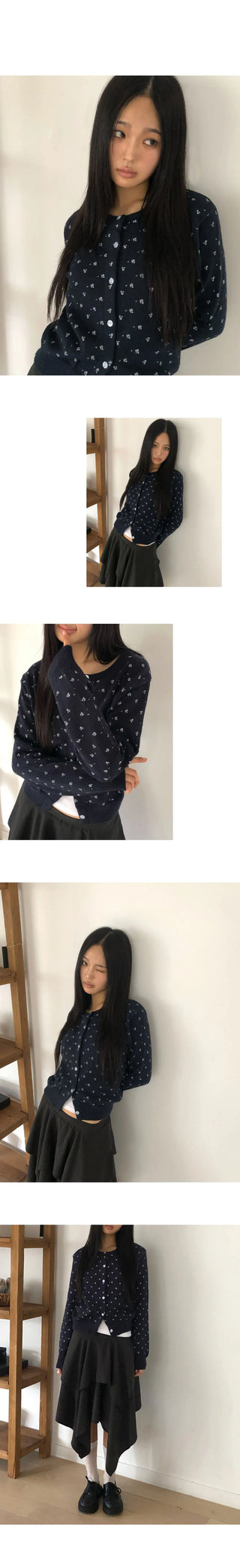 Derring Flower Round Neck Long Sleeve Knitwear Cardigan