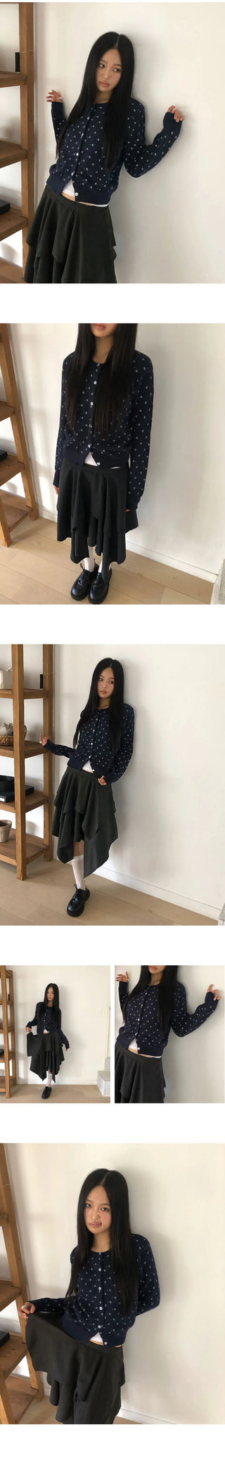 Derring Flower Round Neck Long Sleeve Knitwear Cardigan