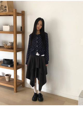 Derring Flower Round Neck Long Sleeve Knitwear Cardigan