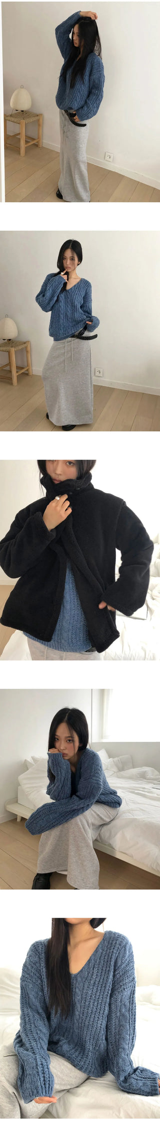 Dames Twisted V-Neck Loose-fit long-sleeved long knitwear