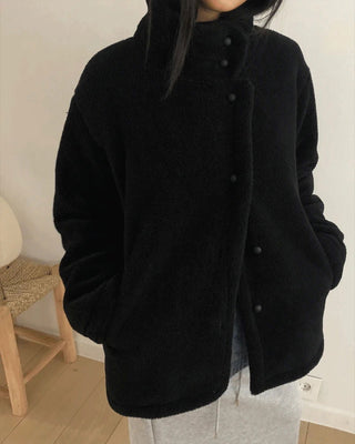 Hacking high-neck button-down fleece fur loose Loose-fit Jacket
