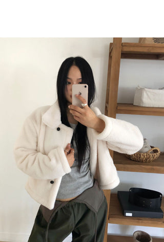 Hacking high-neck button-down fleece fur loose Loose-fit Jacket