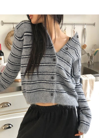 Minun Stripe Color Block Knitwear Long Sleeve Cardigan
