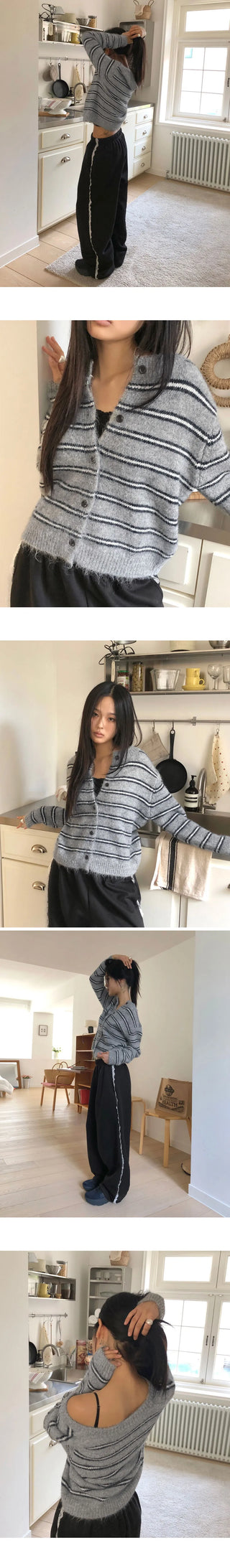 Minun Stripe Color Block Knitwear Long Sleeve Cardigan