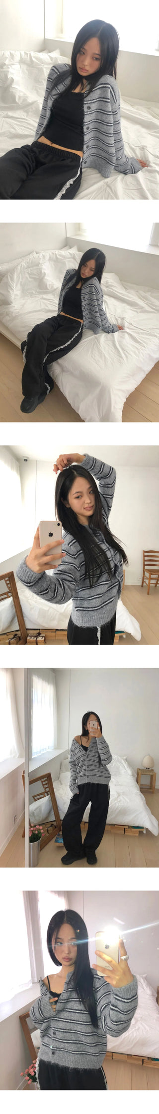 Minun Stripe Color Block Knitwear Long Sleeve Cardigan