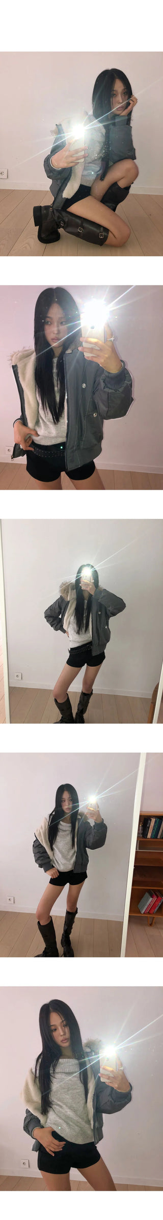 Kite snap button stitch Jacket fur jacket