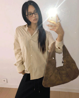 Pomu Croissant Split Leather Hobo Shoulder Bag